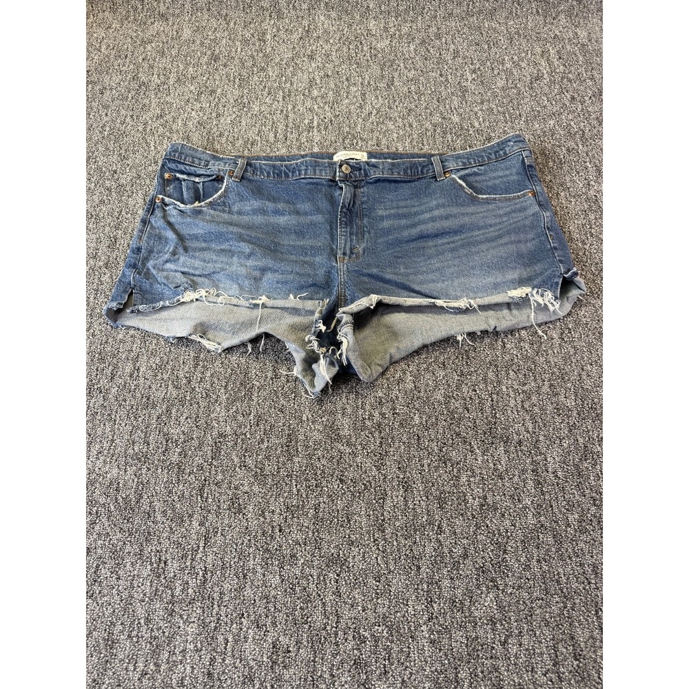 Abercrombie & Fitch The Dad Shorts Womens 24/37 Blue Denim Whiskering Raw Hem